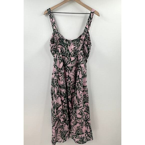 La Paz Pink and Green Leaf Print Tie-Front Midi Dress Size Medium Wedding Guest - Picture 9 of 10
